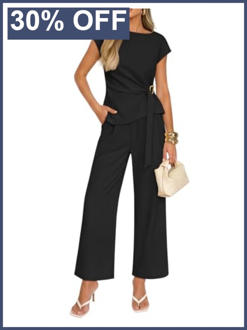 Women's 2 Piece Set Short Sleeve Top & Wide Leg Pants Casual Office Outfit